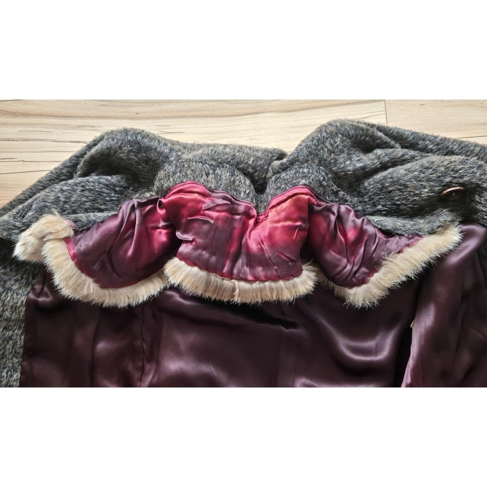 Vtg 60s 70s Wool Coat Real Fox Fur Collar Fall Winter Cozy Luxury ILGWU Gray - Picture 11 of 16